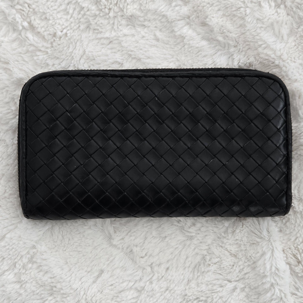 Bottega Veneta Black Leather Woven Wallet